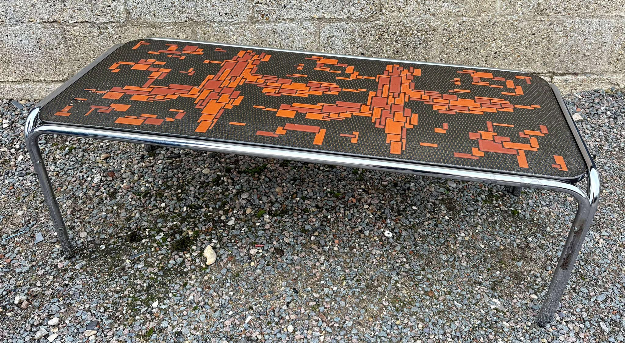 Midcentury Brutalist Roger Capron Ceramic and Chrome Coffee Table