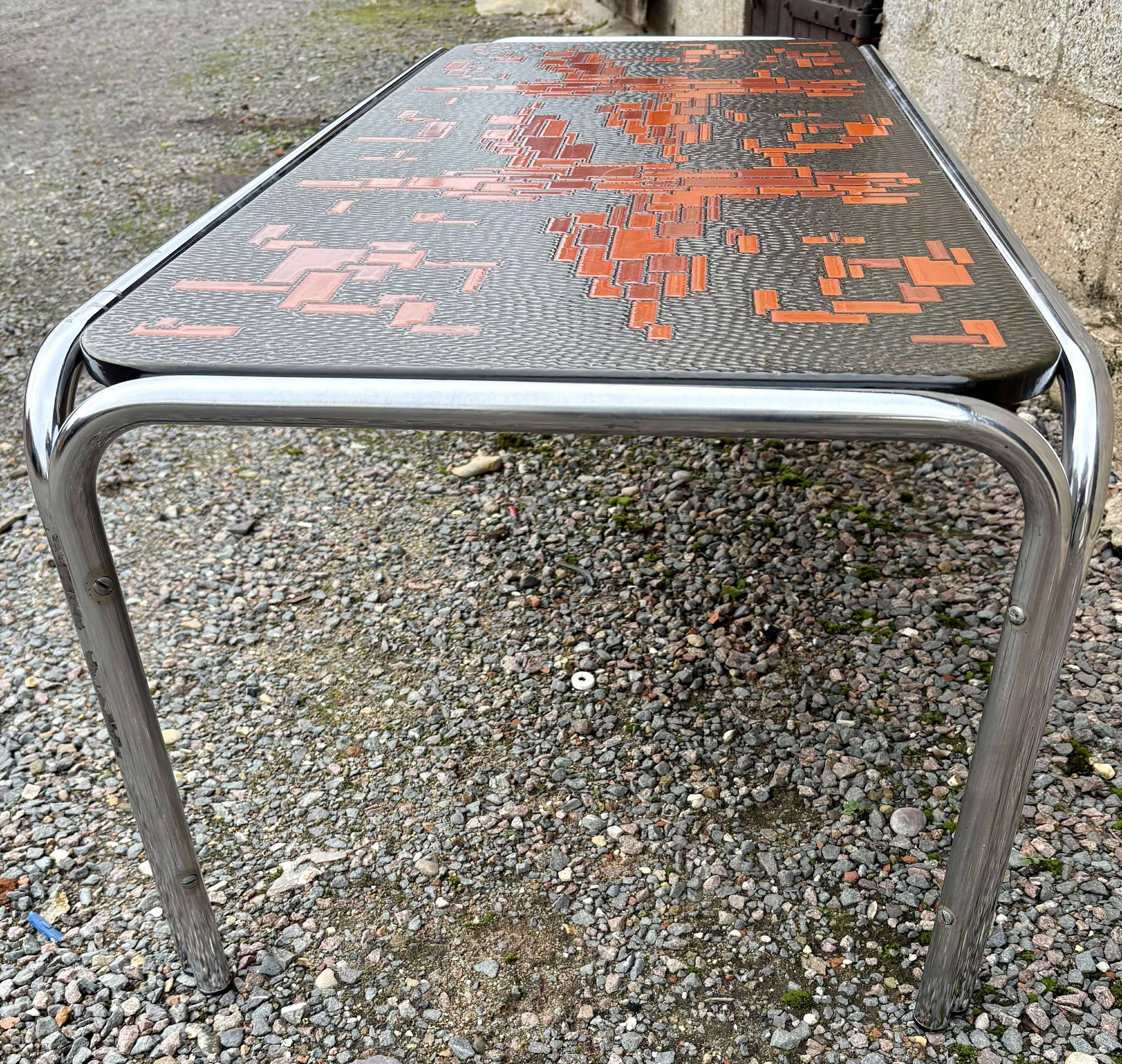Midcentury Brutalist Roger Capron Ceramic and Chrome Coffee Table