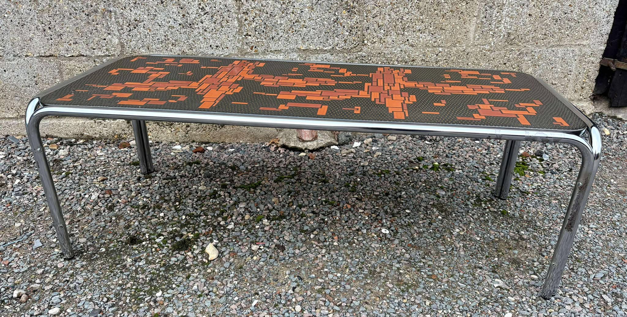 Midcentury Brutalist Roger Capron Ceramic and Chrome Coffee Table